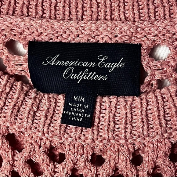 American Eagle | Blush Pink Open Knit Long Sleeve Sweater, Medium - Picture 6 of 7